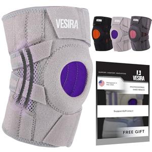 Pack of 4, VESIRA Knee brace for women and men, knee braces for pain relief compression sleeve. Patellar tendon support strap, joint support whit side stabilizer. Running Gear. (White)