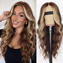 AISI HAIR Brown Mixed Blonde wig Wig for Women, Long Wavy Lace Hairline Middle Part Synthetic Heat Resistant Wig for Daily Party-26 Inch