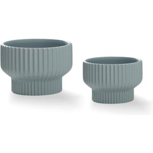 Puoyik 2 Piece Set of Flower Pots 8/6 inches, Ceramic Flower Pots with Drainage Holes, Indoor and Outdoor Plant Flower Planter (7.8/5.9 Blue)