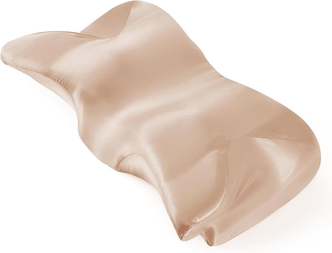 P Pothuiny Satin Pillowcase for Cervical Pillow, Smooth Neck Pillow Case Cover Silky Soft Contour Cervical Pillow Cover with Zipper (Taupe)