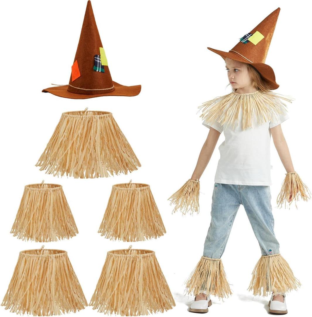 Spooktacular Creations Scarecrow Costume Set Include Straw Hat Straw Skirt for Kids Women Men Halloween Party Accessories (Brown)