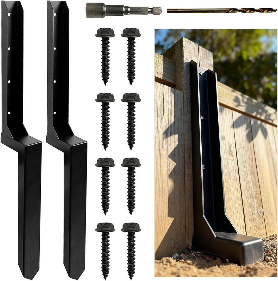 2Pack Fence Post Repair Kit, One-Piece 4x4 Fence Post Anchor, Heavy Duty Steel Ground Spike for Repairing Tilted or Broken Wooden Posts