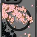 FUNMIKO Case for iPhone 14 Pro - Wireless Charging & Military-Grade Protection - Wildflower Design for Women Girls, Non-Slip Matte Cover Shock-Absorbing Corners - Black and Pink Cherry Blossoms