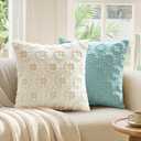 EMEMA Cream Floral Tufted Throw Pillow Covers, Set of 2 Soft Textured Decorative 18x18 Cushion Cases Bringing a Light, Cozy Layer to Sofa, Couch, Bedroom or Modern Farmhouse Living Room Decor
