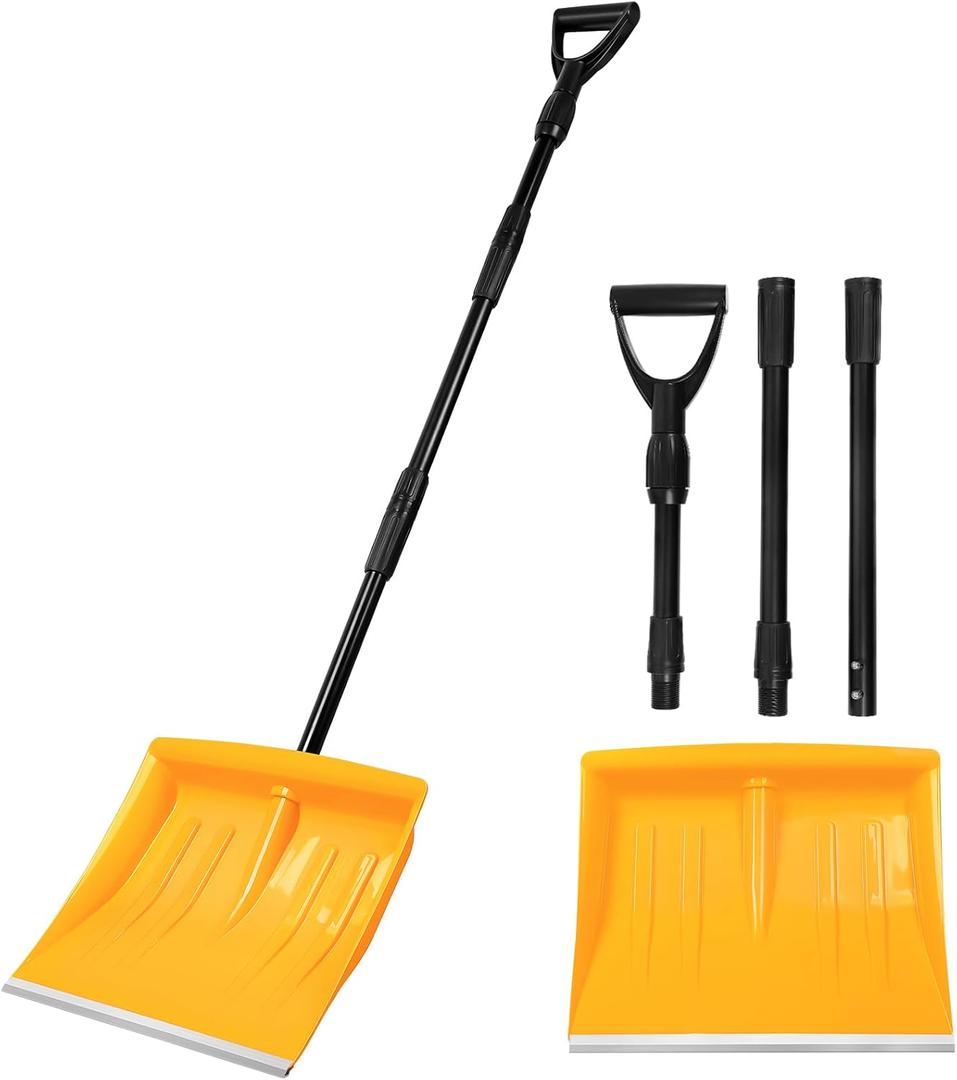 Snow Shovel for Driveway Stairs Decks Garage Snow Removal with Telescopic 52-59 inch Long Handle Lightweight Household Snow Shovel for Soft and Light Snow Removal (16 inch Wide)