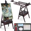 H Frame Artist Easels for Painting, Large Beech Wood Painting Easel with Storage Drawer Floor Standing Easel Stand for Adults, Foldable & Adjustable Studio Canvas Art Stand, Walnut
