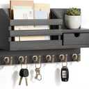 FifthQuarter Key and Mail Holder for Wall, Mail Organizer Wall Mount with 6 Hooks and Storage Drawer, Easy Installation Key Rack for Entryway and Home Decor (A-Black)