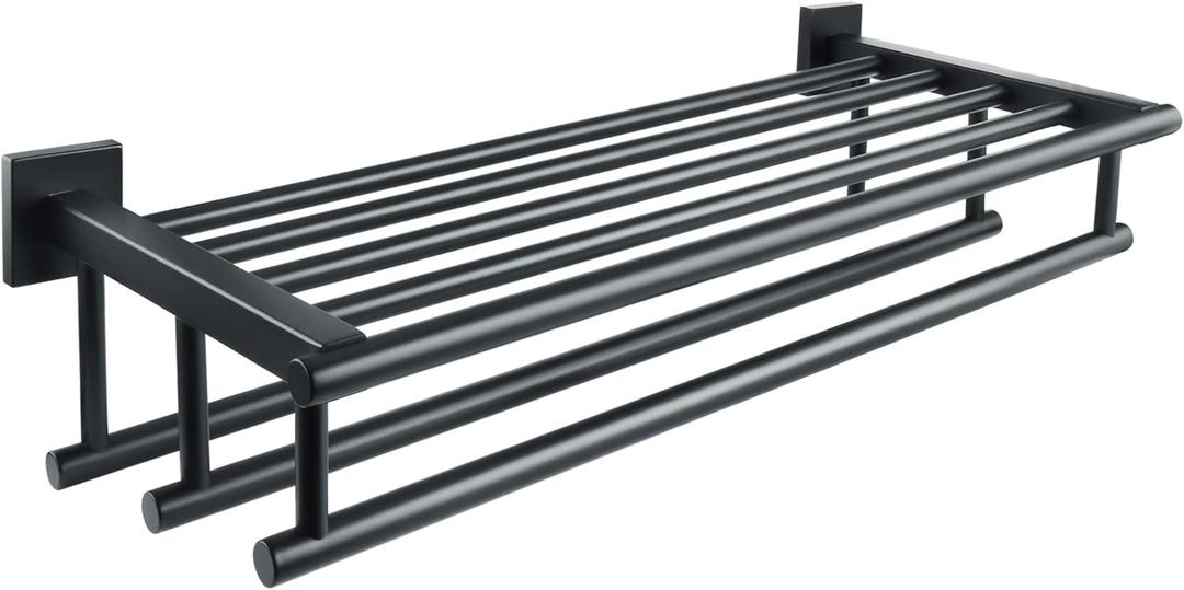 Alise Large Towel Rack,Towel Hanger Towel Shelf with 3 Towel Bars for Bathroom Lavatory,Towel Holder Wall Mount SUS 304 Stainless Steel,Matte Black,24-Inch