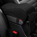 Auto Center Console Armrest Pillow Pad, Car Armrest Cushion Soft Memory Foam with Phone Holder Storage, Pockets Bag Seat Cushion Universal Fit for Most Car (Black)