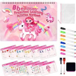 Preschool Learning Activities Workbook,Unicorn Tracing Books for Kids, Pre K Toddler Writing Practice Learning Resources, Montessori Handwriting Practice Educational Toys Gifts for Girls Age 3 4 5 6