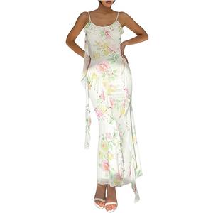 Milumia Women's Floral Mesh Ruffle Cami Dress Sexy Spaghetti Strap Bodycon Maxi Dresses Multicolor X-Large