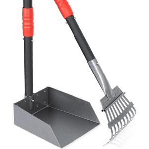 Heeyoo Dog Pooper Scooper, Dog Poop Tray and Rake Set, Pet Waste Removal Scoop with Long Adjustable Sectional Stainless Handles