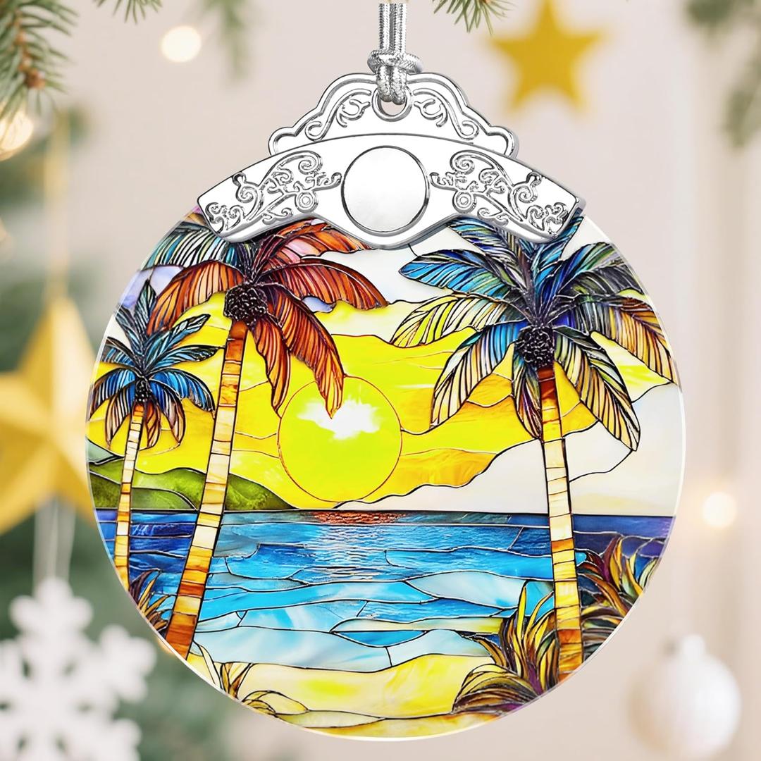 Christmas Ornaments, Christmas Decorations for Tree, Keepsake Ornaments, Holiday Ornament, Holiday & Xmas Gifts, Gifts for Beach Lovers & Travel Lovers - Beach Sunset-Theme