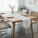 HeMiaor 13inch x 84inch Table Runner with Diamante Strip and Tassels (Creamy White )