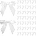 White Satin Ribbon Twist Tie Bows 5 Inch Pre-Tied White Gift Bows for Crafts, Treat Bags, Party Favors, Wedding, Baby Shower, Candy Apple, Christmas Tree (36 Pack)