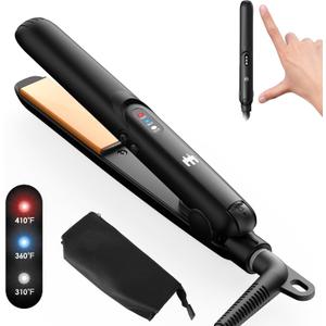 Mini Flat Iron, 0.7 Inch Ceramic Small Hair Straightener for Short Hair Curls Bangs, Portable Travel Iron Dual Voltage with Travel Pouch, 3 Temperature Adjustable (Black)