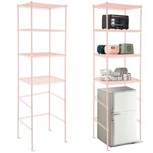 Huwena 4 Tier Over Mini Fridge Stand Metal Storage Shelf for Dorm,Pink