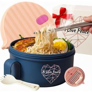 AI LOVE PEACE Ramen Bowl, 40 oz Microwaveable Noodle Cooker for Ramen, Pho, Soup, and Pasta, Dishwasher Safe and Portable, Ideal for Home, Office, Dorm, or Gift (Pink)