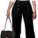 Women's Stretchy High Waisted Wide Leg Button-Down Pants Sailor Bell Flare Trousers (XL, Black)