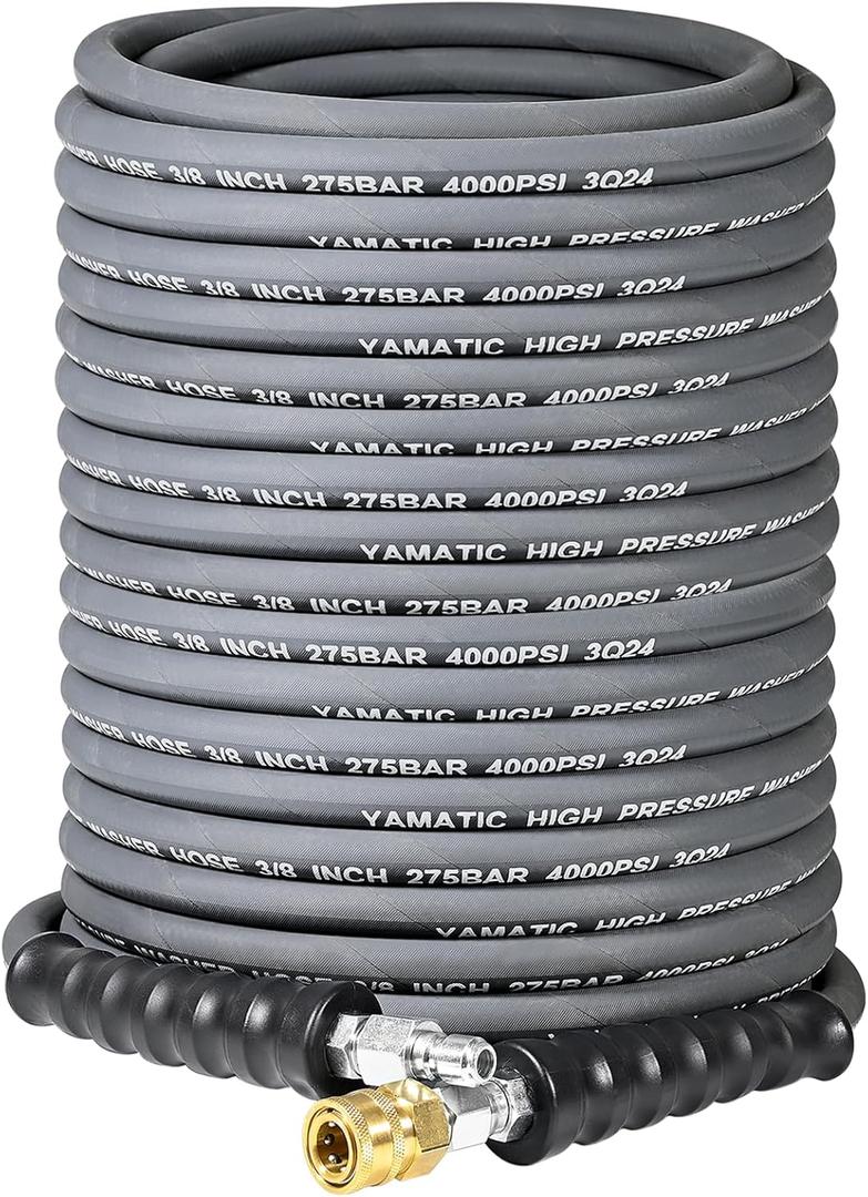YAMATIC 3/8" Pressure Washer Hose 100 FT with Stainless Steel Quick Connect