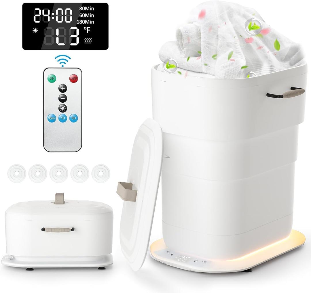 Foldable Towel Warmer 27L,Retractable Portable Towel Warmers Bucket, Time Setting & Auto Shut-Off, 3 Heat Levels with Lighting,Heats Towels/Robes/Blankets, Ideal for Bathroom (White)