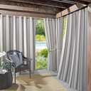 Sun Zero Valencia Cabana Stripe Indoor/Outdoor UV Protectant Energy Efficient Grommet Curtain Panel (54"W x 108"L (Pack of 1), Grey)