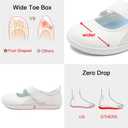 BARERUN Womens Walking Shoes Classic Mary Jane Flats Wide Toe Diabetic Shoes for Women Adjustable Breathable Lightweight Daily Barefoot Shoes (White)