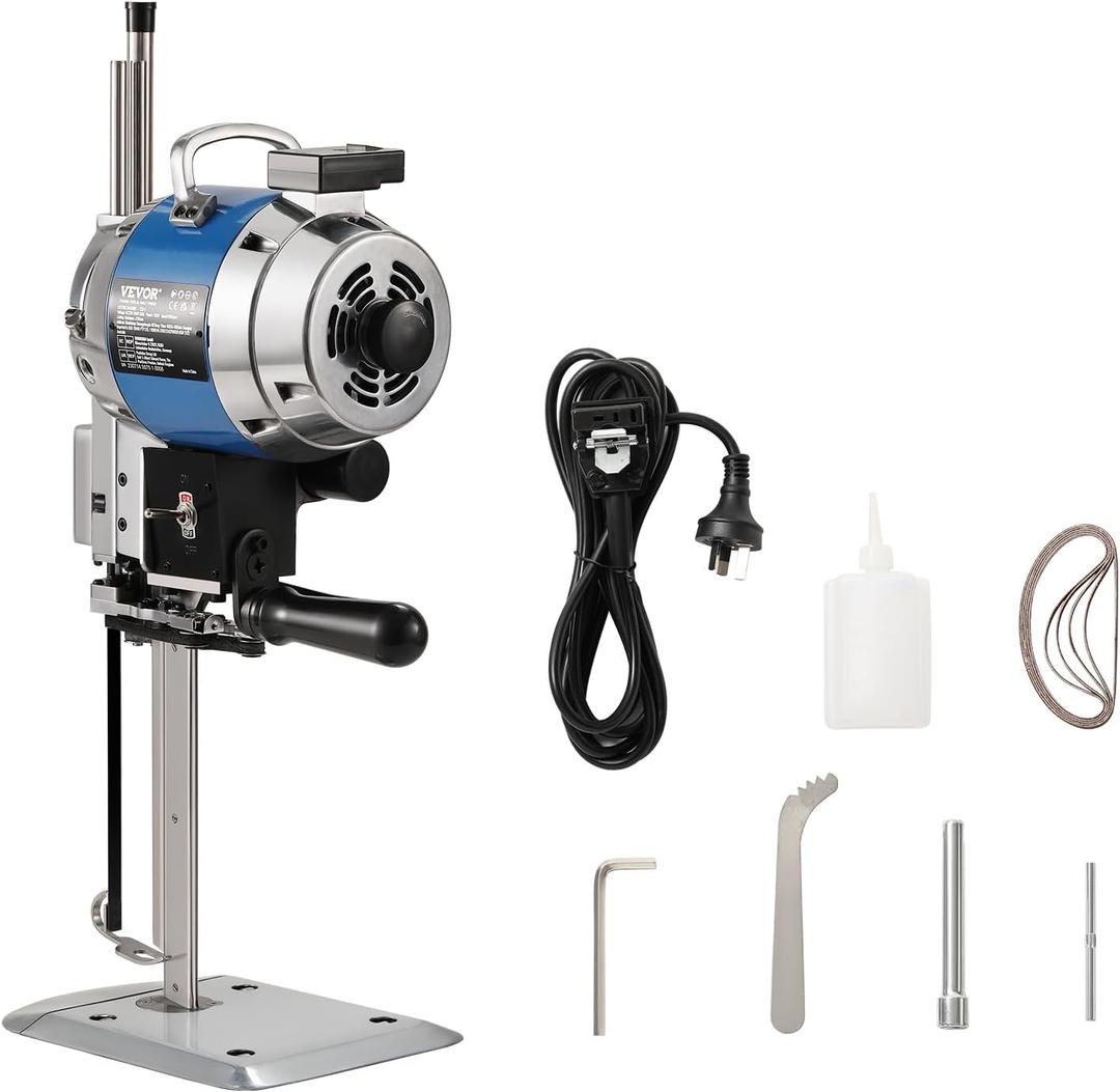 VEVOR Fabric Cutter, 750W High-Speed Straight Knife Cloth Cutting Machine, 9.8" Alloy Steel Blade, Industrial Fabric Cutting Machine with Automatic Knife Sharpen, for Multilayer Fabric Leather Cloth