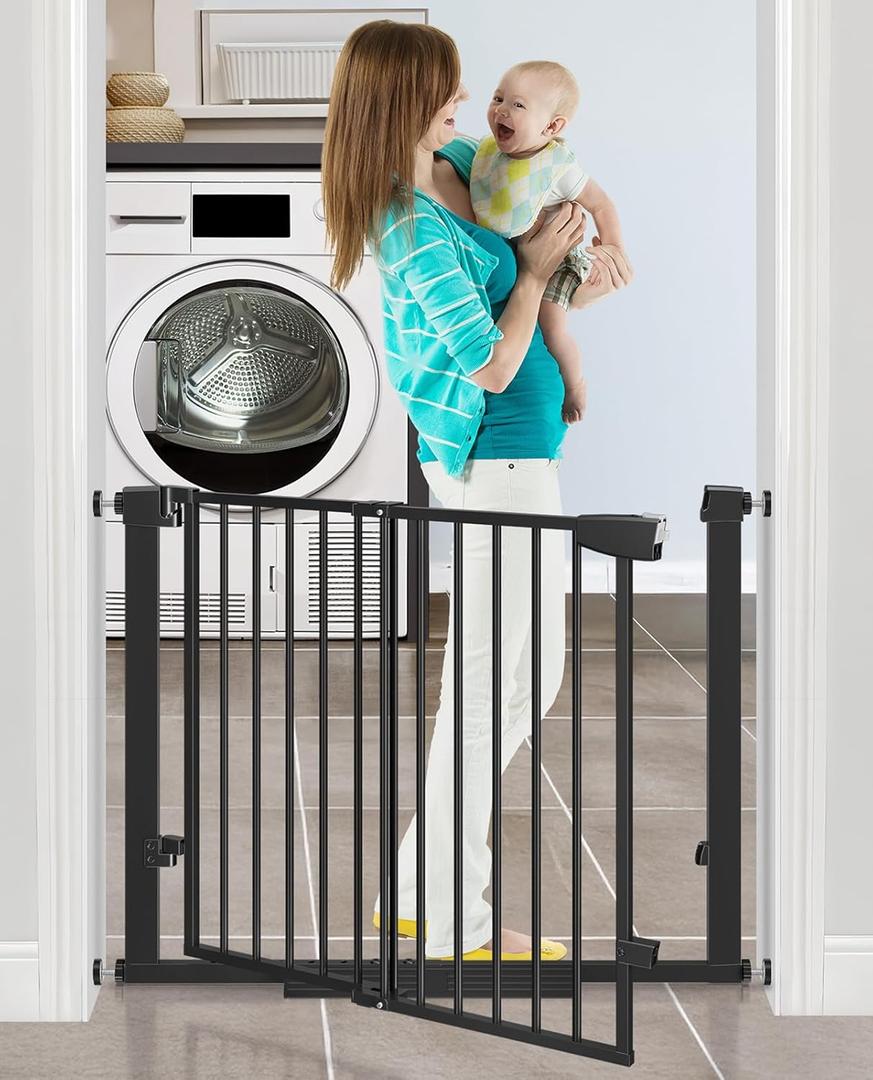 29-40Easy Walk Thru Baby Gate for Doorways&Stroller,Auto Close Dog Gate Indoor for Stair,No Drill Pressure Mounted Baby Gate with Large Walk-Through Door,Safety Gate for Children&Pets(Black)