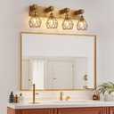 maesta 4 Light Bathroom Vanity Light, Farmhouse Gold Fixture Over Mirror