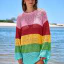 Prinbara Crochet Cover Up for Women Swimsuit Summer Bathing Suit 2025 Swim Hollow Out Bikini Swimwear Mesh Knit Beach Dress Rainbow Stripe Small