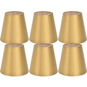 Set of 6 Small Lamp Shades, Clip on Drum Lamp Shade for E14 Bulbs, Gold Fabric Lampshade Replacement for Table Floor Wall Ceiling Chandelier Lamps, 3.7x5.6x5.1inch