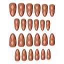 4 x Medium Almond Press on Nails Brown Fake Nails Glossy False Nails with Solid Color Designs 3D Rhombus Glue on Nail Natural Full Cover Acrylic Artificial Stick on Nail for Women Girls 24Pcs