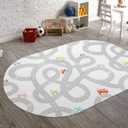 Road Traffic Kids Rug Children Playing with Cars Playmat 4x6 Ft, Washable Play Carpet for Kids Playroom, Non-Slip Have Fun Safe Baby Nursery Rug for Toddler Boy's Bedroom Game Room Grey