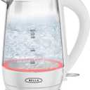 BELLA 1.7 Liter Glass Electric Kettle, Quickly Boil 7 Cups of Water in 6-7 Minutes, Soft Red LED Lights Illuminate While Boiling, Cordless Portable Water Heater, Carefree Auto Shut-Off, White