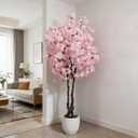 BINCUE Artificial Pink Cherry Blossom Tree Fake Tree Cherry Blossom Decor Fake Flowers Faux Flowering Tree Pink Flowers Floral for Indoor Outdoor Room Home Decor Spring Gift 6FT