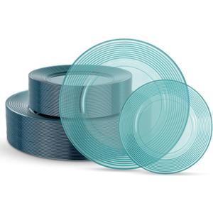 FLOWERCAT 100PCS Clear Blue Plastic Plates - Heavy Duty Plastic Plates Disposable -Straw hat plate for Birthday party &Wedding - Serve for 50Guests Party, 10 Inch & 7 Inch, Blue