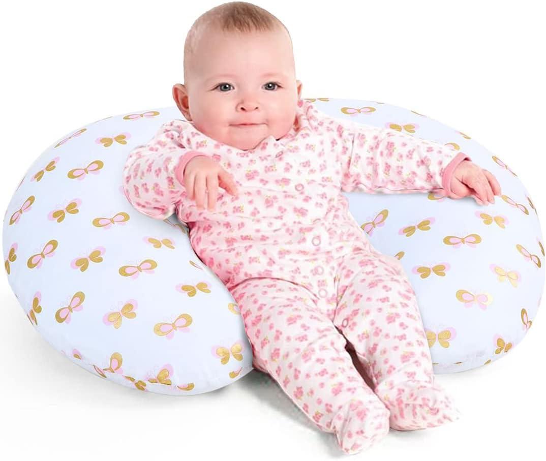 Little Grape Land Nursing Pillow, Breast Feeding Pillows for Mom, Butterfly Soft Cover with Breathable Filling, Feeding Support Pillow for 0-12 Months, Multifunctional Support Cushion for Travel (23x18x6.5 Inch (Pack of 1), Pink Gold)
