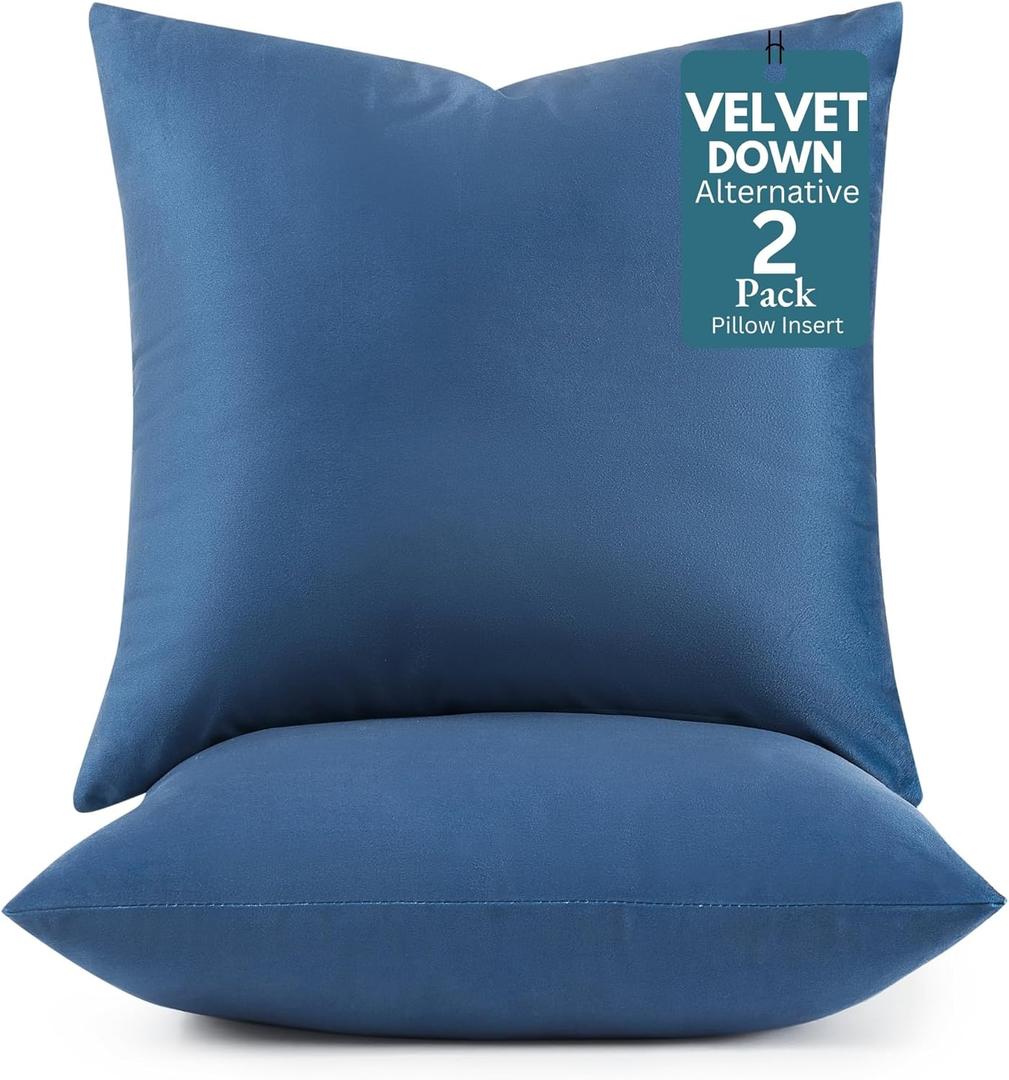 LANE LINEN Soft & Fulffy Filled Decorative Pillow/Throw Pillow Inserts Pack of 2-18x18 Inches, Synthetic Down Filled Made in Canada Sqaure Pillows Velvet Cushion Inserts - Indigo