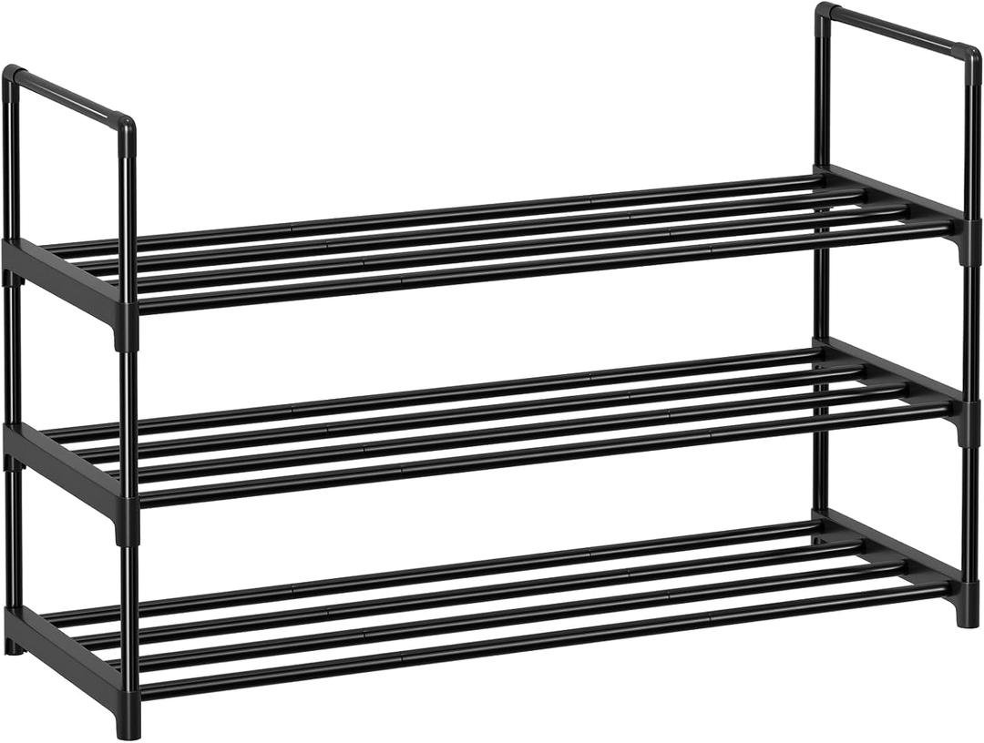 Simple Trending Shoe Rack, 3-Tier Shoe Organizer, Metal Storage Shelf, for 16-20 Pairs, Stackable, for Entryway, 11.75 x 36.5 x 21.5 Inches, Black