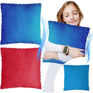 Kigley 2 Pack Vibrating Pillow Sensory Pillow for Kids Adults Pressure Activated 12 x 12 Massage with Textured Stimulation Bumps for Relieve Pain Stress Autistic Christmas Party Gifts(Red, Blue)