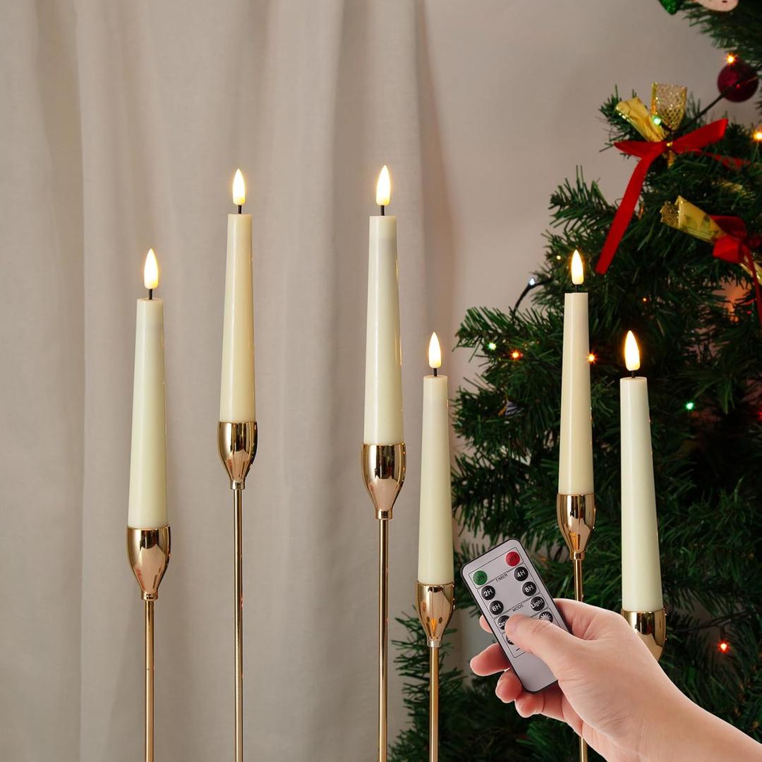 Eywamage Short Ivory Flameless Taper Candles with Remote, Flickering Battery LED Wax Candlesticks Set of 6
