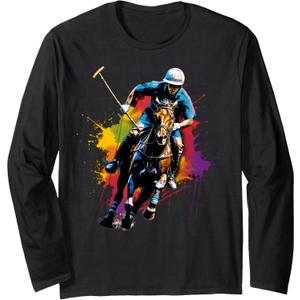 Colorful Polo Player Boy on Mens Polo (Equestrian) Long Sleeve T-Shirt, 2XL