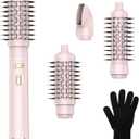 3 in 1 Rotating Hair Dryer Brush Spinning with Detachable Brush(2" & 1.5"),3 Heats and 2 Speeds Rotating Hot Air Brush for Curl,Straight (Pink)