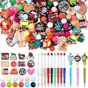 Humyoun   Silicone Focal Beads for DIY Pens Making Kit Include 12 Beadable Pens 110 Silicone Focal Beads for Pen Keychains DIY Making