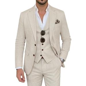 ZKHOECR Men's Suit 3 Piece Linen Suits Slim Fit Suit Blazer Vest Pants Set Wedding Prom Tuxedos Business Casual Suit M