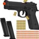 Automatic Shell Ejecting Toy Gun with 100 Soft Bullets,24 Shells & 2 Magazines,Realistic Toy Gun Pistol,Christmas Birthday Gifts for Kids Adults Boys Age 8+(Khaki)