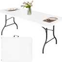 Bblife 6FT Folding Tables Heavy Duty Folding Table, Multi-Functional Fold up Table for Outdoor Camping Picnic Parties, Indoor Events White Training Table with 330lbs Static Weight Capacity