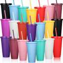 Honeydak 30 Pack Tumbler with Straw and Lid Bulk Cups for Gifts Water Bottle Iced Coffee Travel Mug Cup Reusable Plastic Tumblers for Party Birthdays 24-27 oz (Solid Color)
