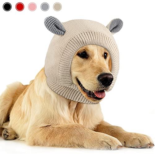 Quiet Ears for Dogs, Neck 14.96 Inch, Dog Ear Muffs Noise Protection Knitted Head Wrap Pet Hats for Medium to Large Pets(Beige)